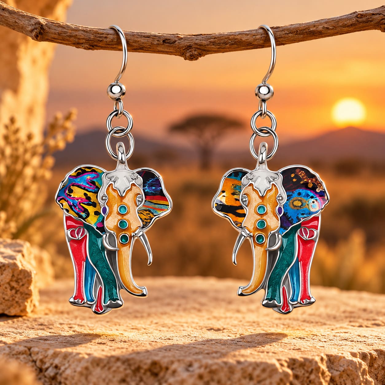 Boucle d'Oreille Éléphant Pendante