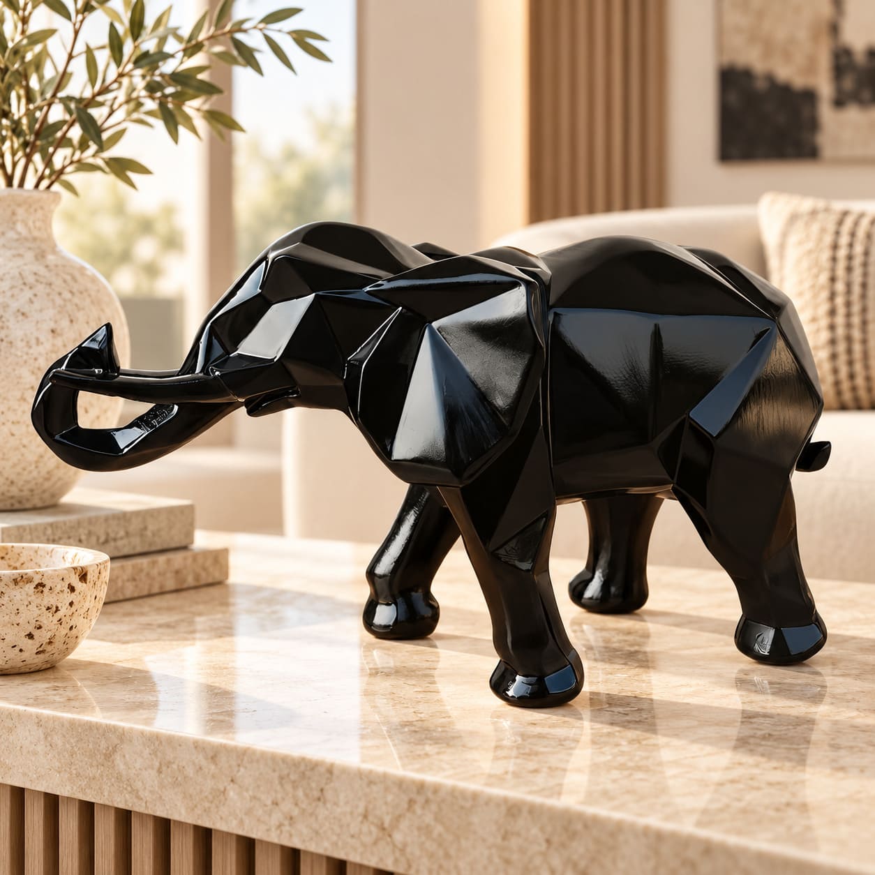 Sculpture Éléphant Moderne – Géométrique d’Origami