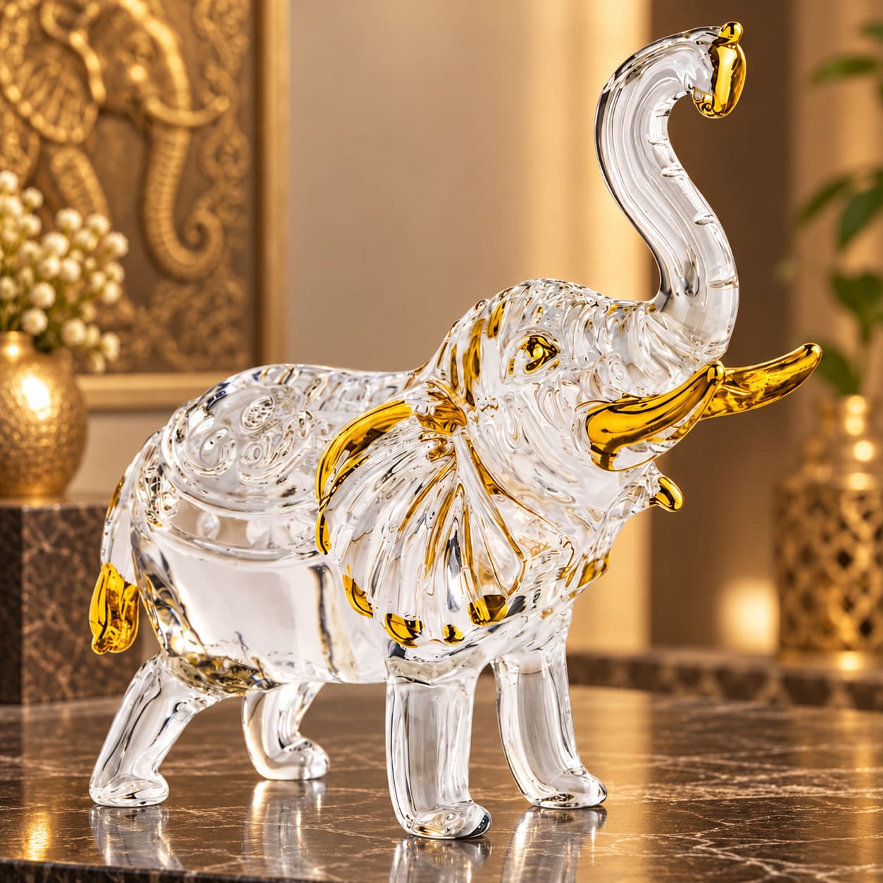 Statue Éléphant Luxueuse – Pureté de Cristal