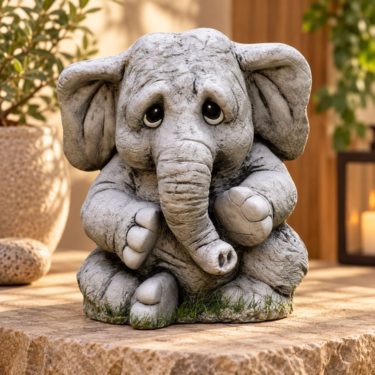 Statue Éléphant Mignon Assis - Élie