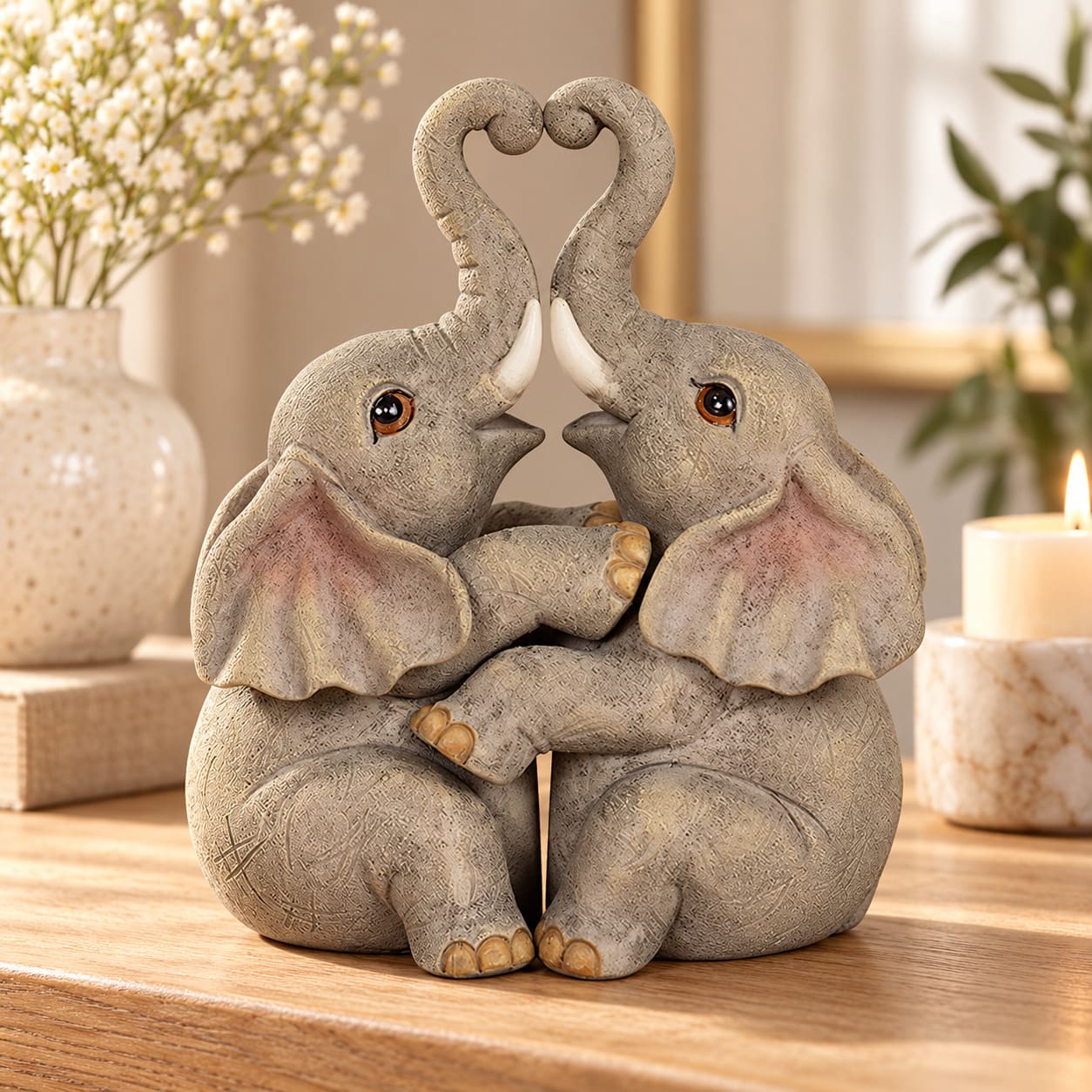 Statuette Couple d’Éléphant – Cœur d’Amour