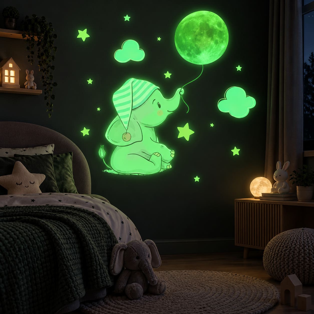 Stickers Mural Éléphant Lumineux - Nuit Magique