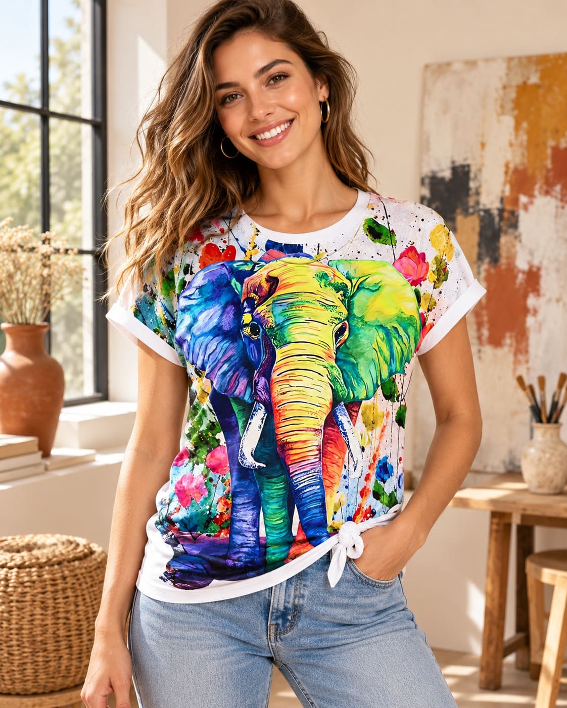 T-Shirt Éléphant Femme - Couleurs Explosives