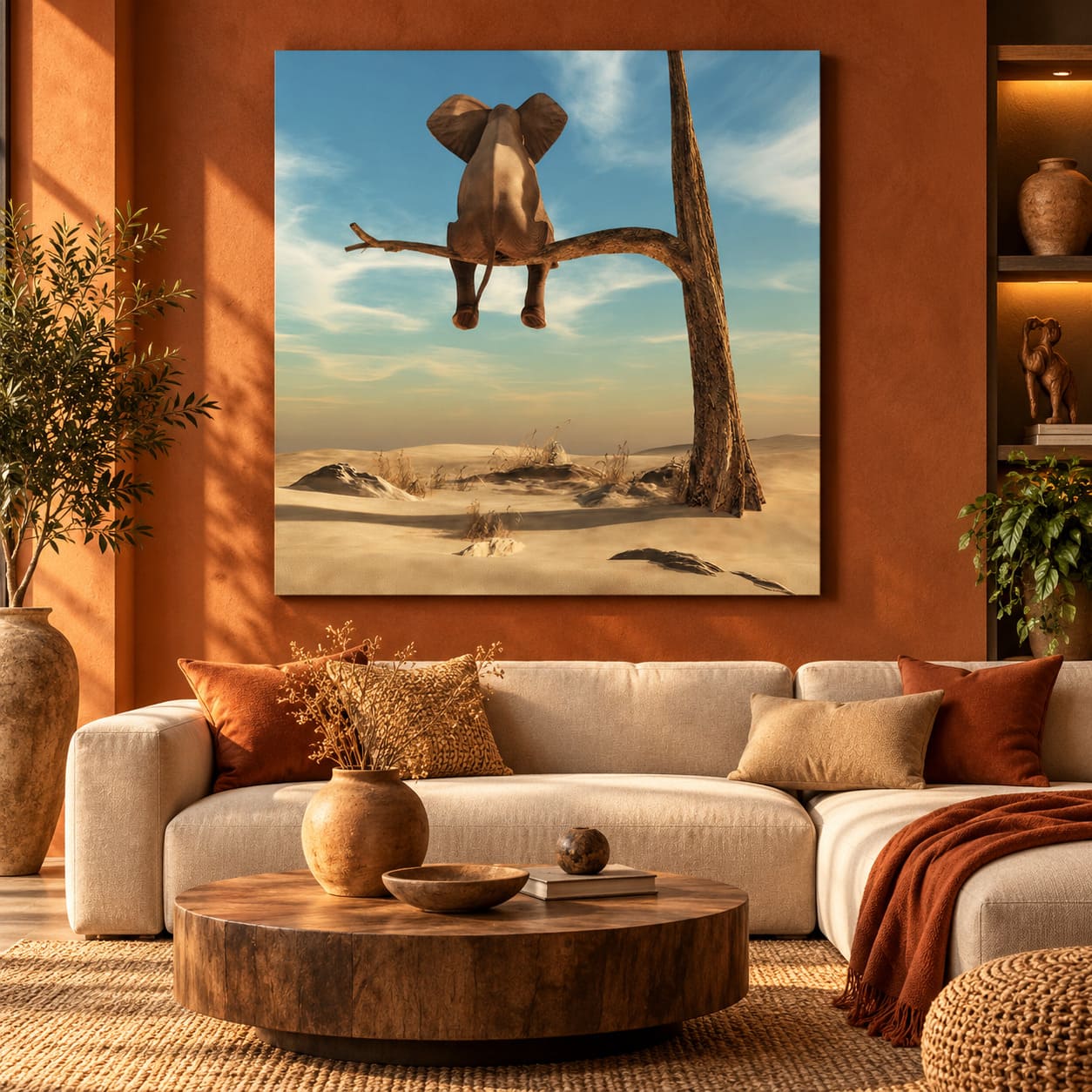 Tableau Éléphant Amusant – Assis sur une Branche