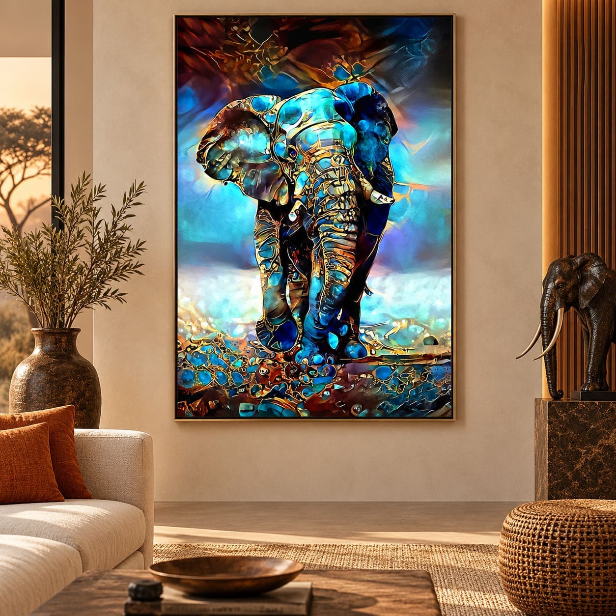 Tableau Éléphant Art Abstrait – Bleu Céleste