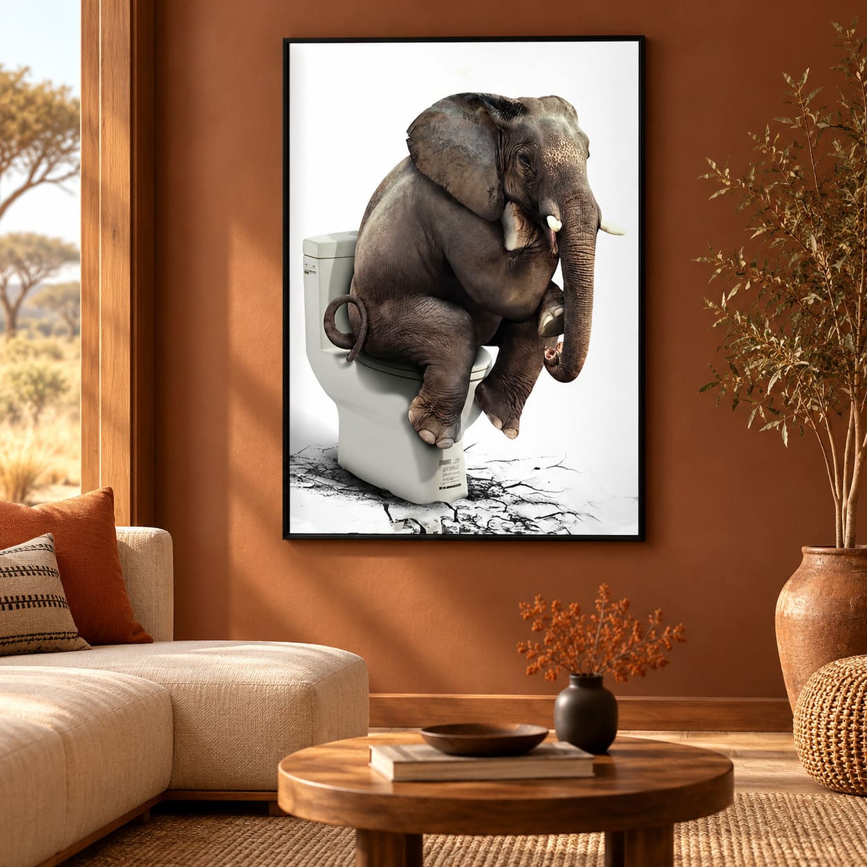 Tableau Éléphant Casseur de Toilettes