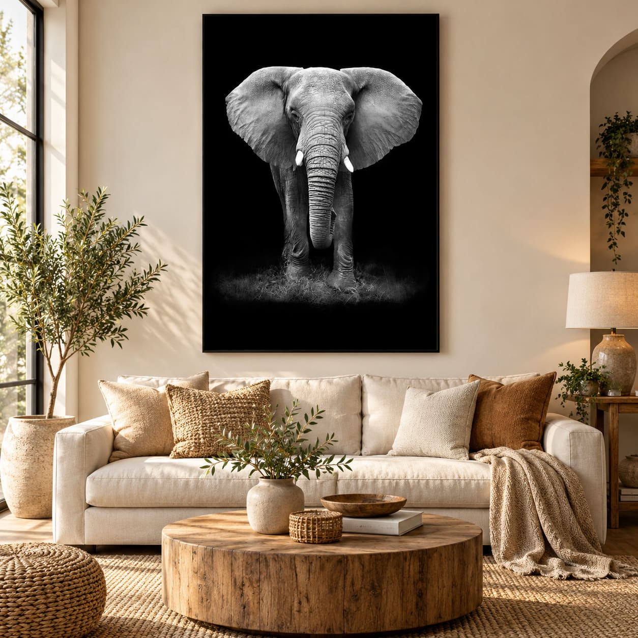Tableau Éléphant Fond Noir Intense