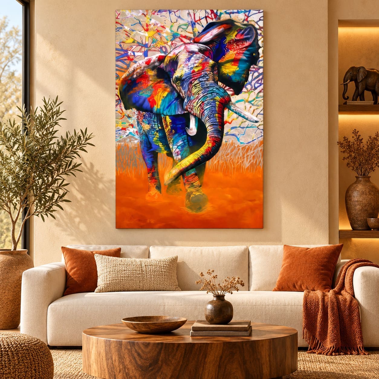 Tableau Éléphant Graffiti Coloré