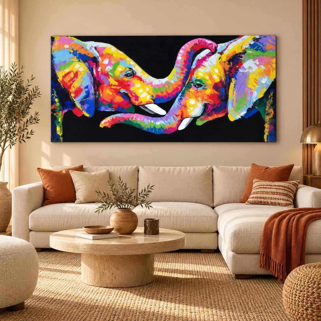 Tableau Multicolore Couple d'Éléphant
