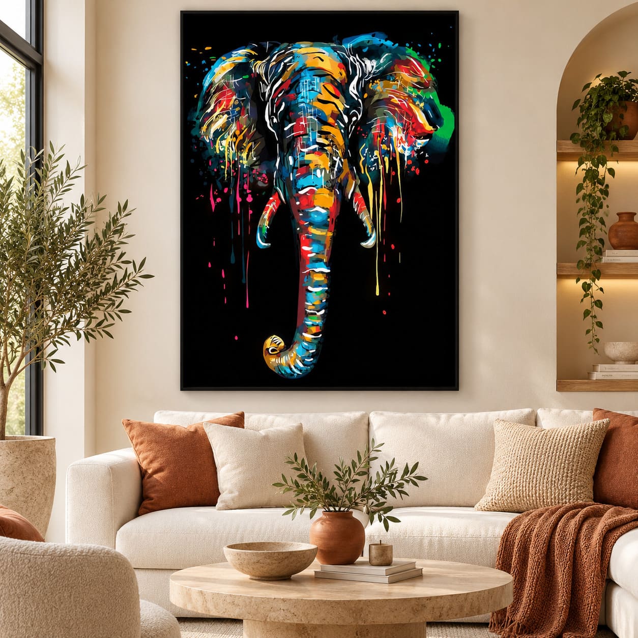 Tableau Peinture Acrylique Tête d'Éléphant - Passion Colorée