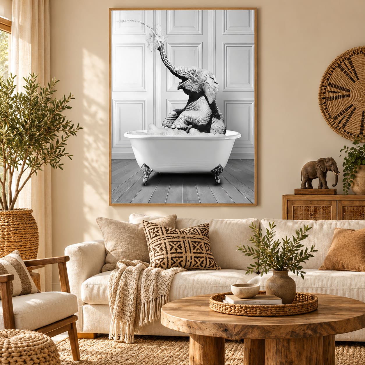 Toile Éléphant Joueur dans une Baignoire Étroite