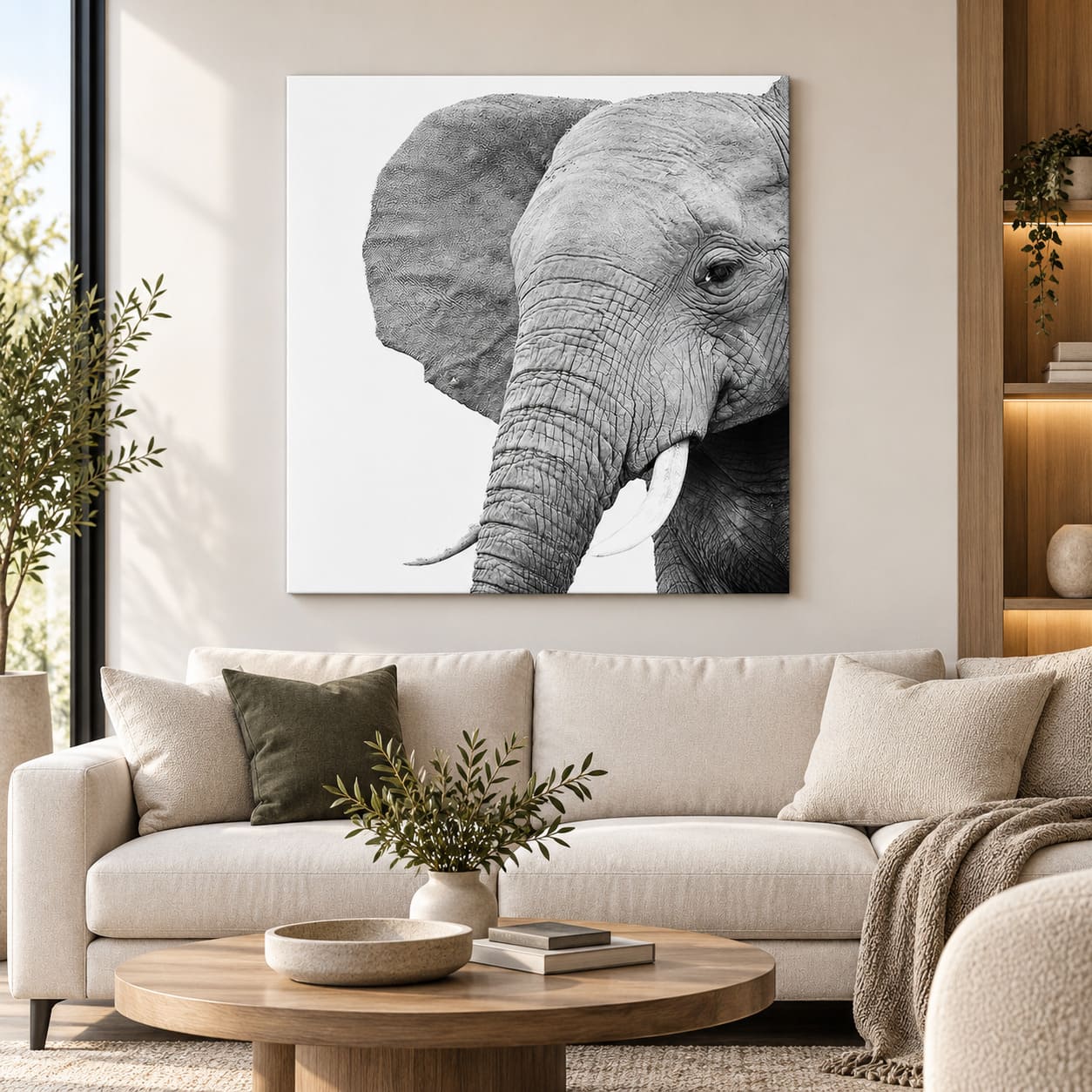 Toile Tête d'Éléphant Fond Blanc Immaculé