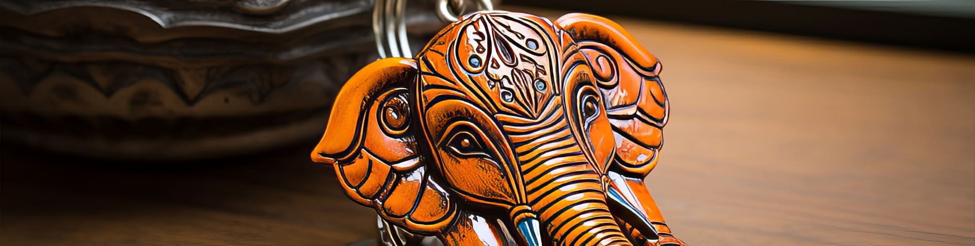 Porte-clés éléphant Brodé Fait Main - Cadeau Original, Tissu Bleu