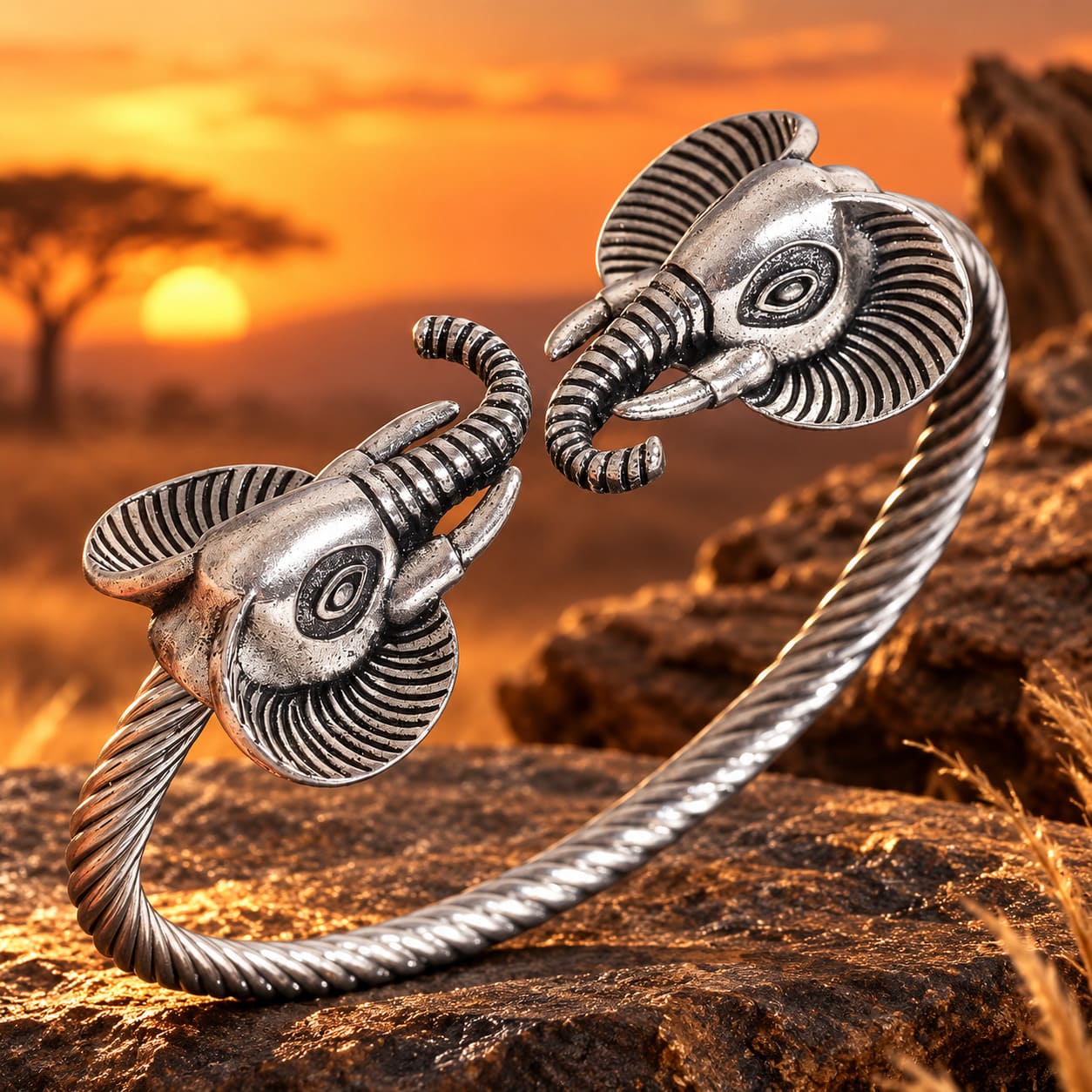 Bracelet Double Têtes d'Eléphants