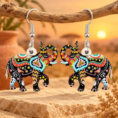 Boucles d’oreilles éléphants multicolores