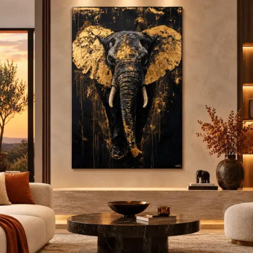 Tableau d’éléphant doré sur fond noir